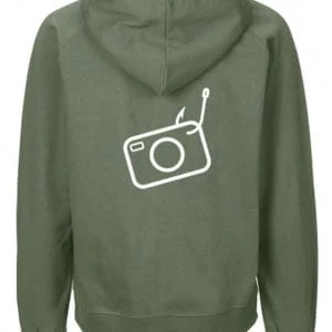 Green hoodie with camera graphic on back